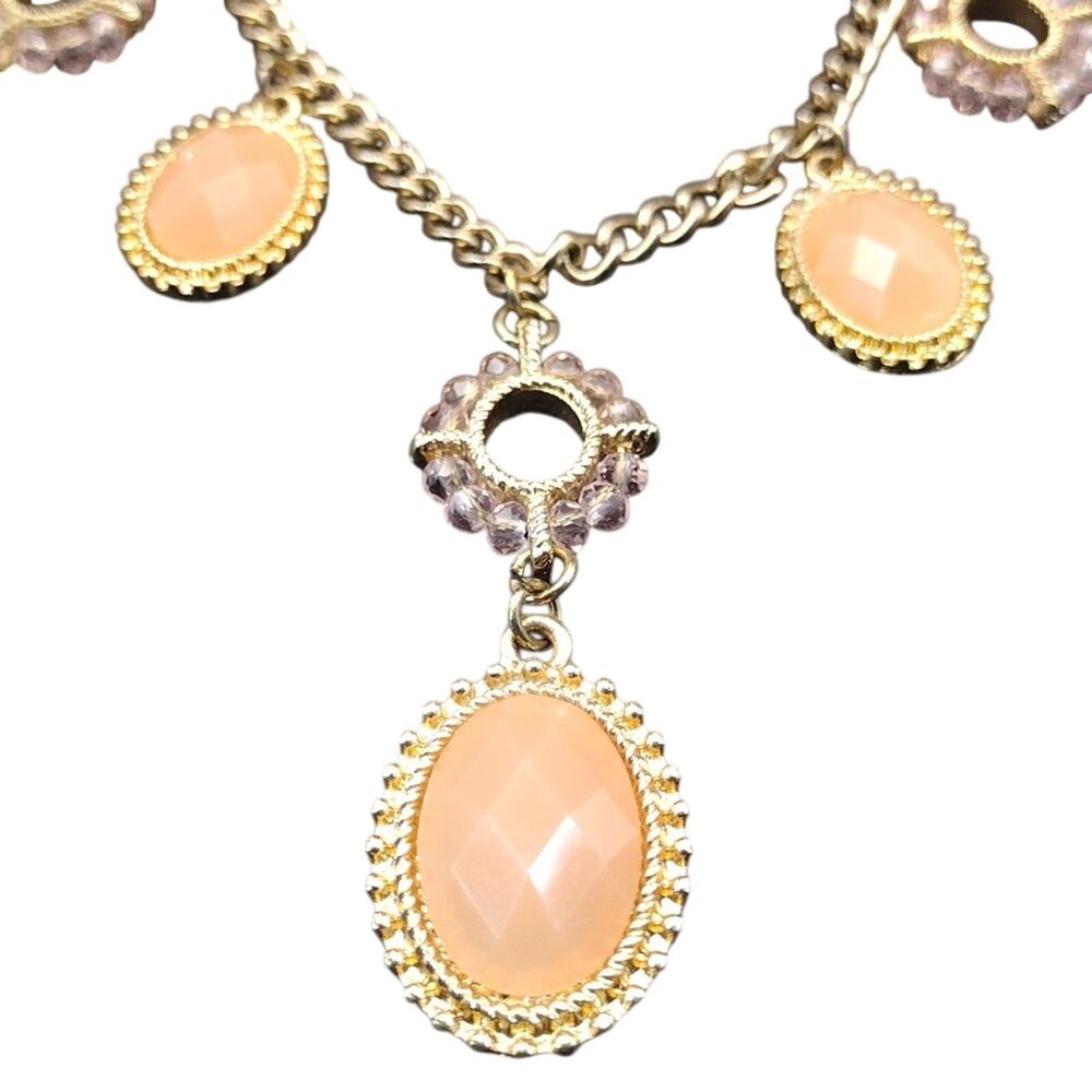 Vintage 90s Necklace Gold Plated Cream Statement Preppy Formal Business Jewelry